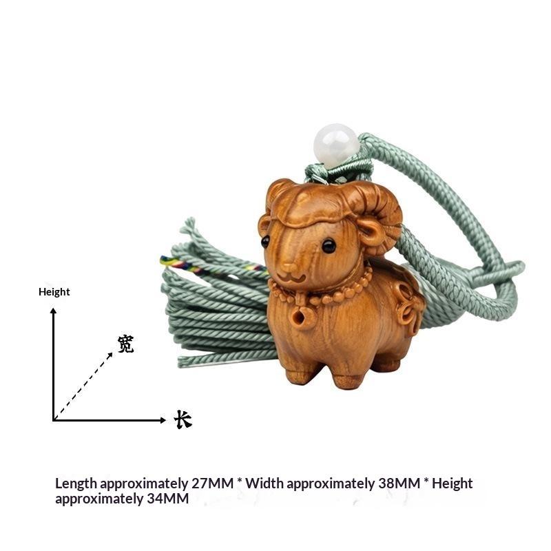 Carved Sandalwood Cute Ram Pendant Wooden Keychain Bag Decor Artistic Craft Creative Style Polished Surface Animal Zodiac
