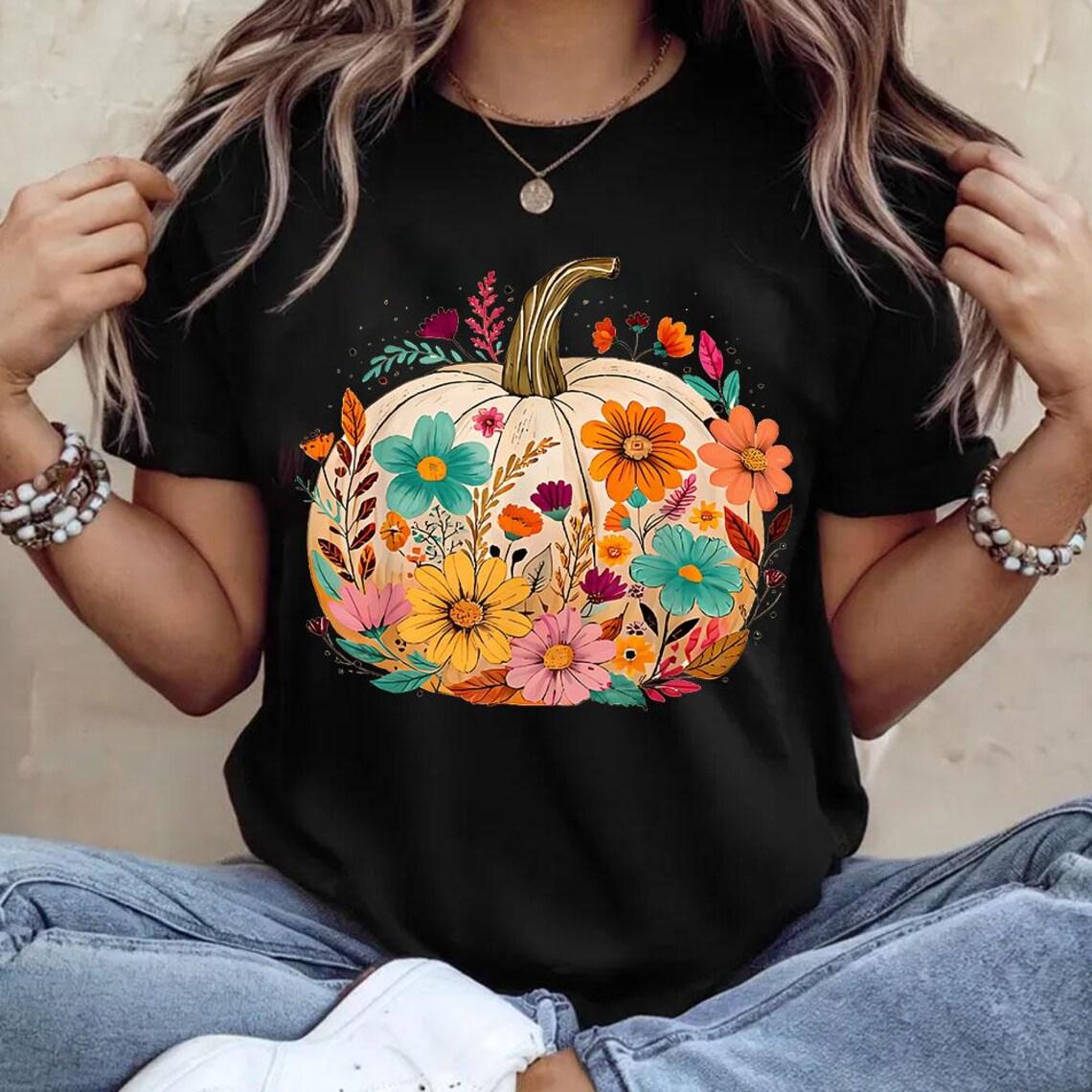 

Preppy Floral Pumpkin Harajuku Tshirt Female Fashion Retro Tshirt Oversized Tshirt Casual Style Street Trend Graphic Y2K S