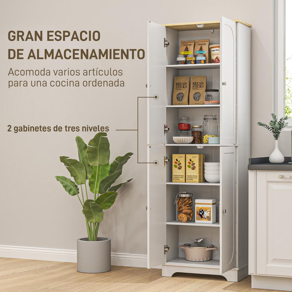 Kitchen Cupboard Kitchen Auxiliary Cabinet with 4 Doors and Adjustable Shelves for Dining Room Living Room 60x30x183 Cm White