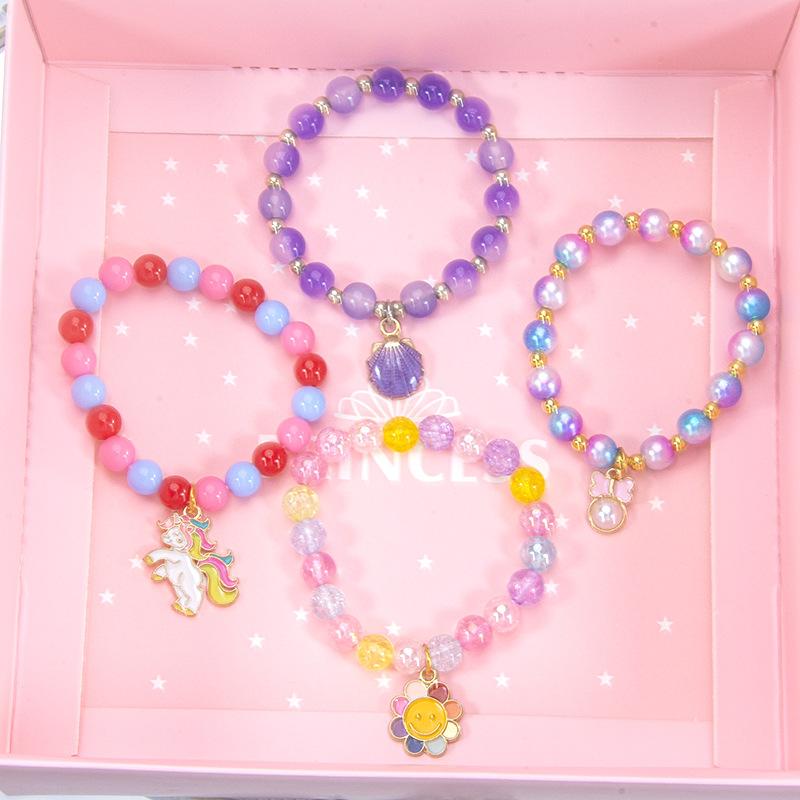 Cute Cartoon Women Bracelet, Beaded Design with Alloy Unicorn, Mermaid and Shell Charm, High Texture Daily Hand Ornaments