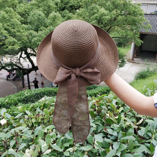 Женская широкополая соломенная шляпа-ведро, складная плетеная шляпа с бантом, летняя пляжная шик