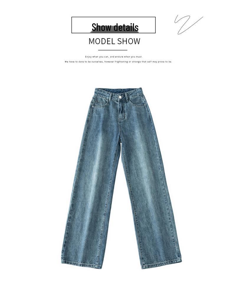 Korean-Style High-Waisted Wide-Leg Jeans for Women - Autumn/Winter, Loose Fit, Plus Size, Floor-Length Trousers