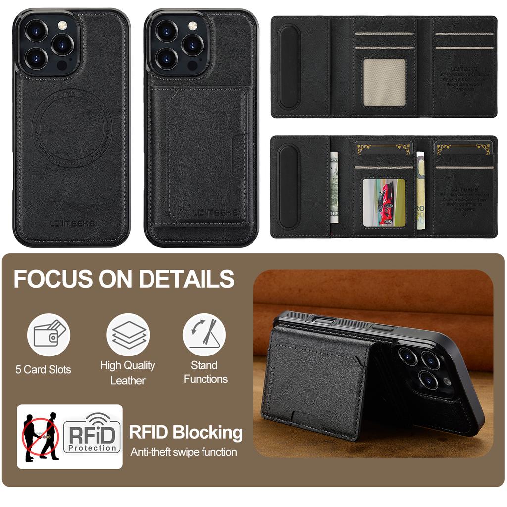 For iPhone 16 Pro Magnetic Phone Case Leather Back Cover with Detachable Card Holder