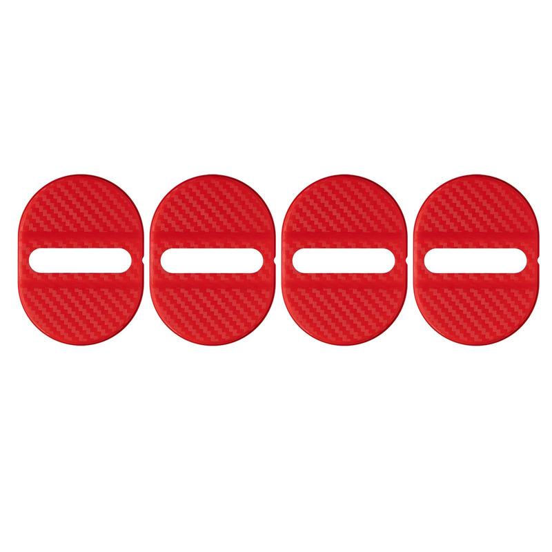Universal 4pcs Red Carbon Fiber Style Car Door Lock Latch Protective Cover Trim Anti Rust Sticker Decor