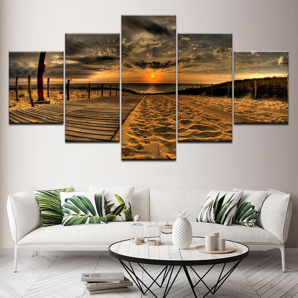 Sunset dark beach 5 Piece HD Wallpapers Art Canvas Print modern Poster Modular art painting for living room Home Decor