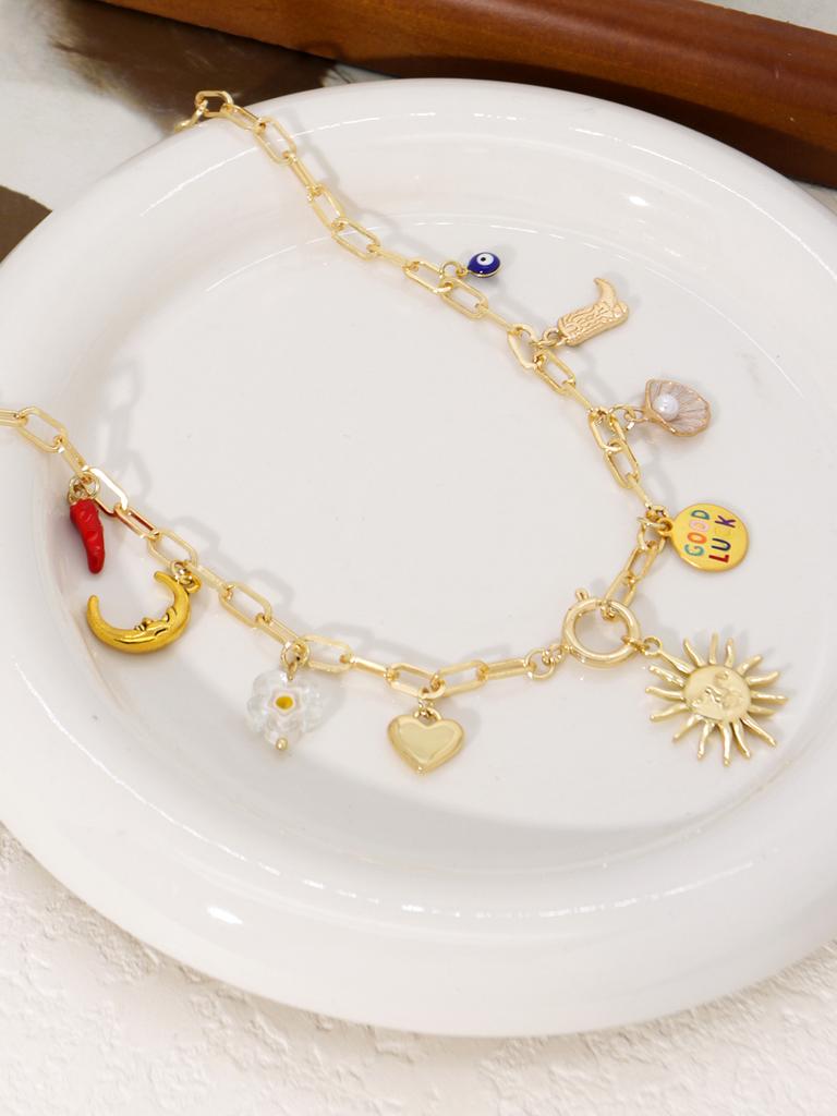 Collier Charms Œil Maléfique pour Femmes Mignon Cœur Couleur Or Bohème Colliers Soleil Lune Piment Pendentif Bijoux de Soirée Haute Qualité