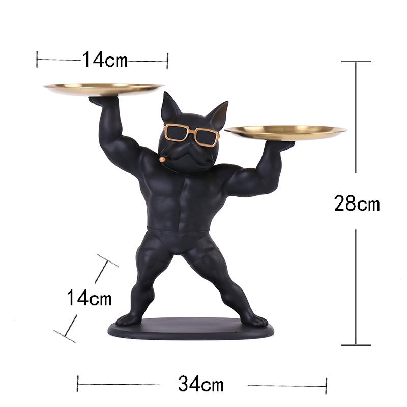 Resin bodybuilding French bulldog animal ornament decoration, kitchen tray, desktop storage, snack candy plate, handicrafts