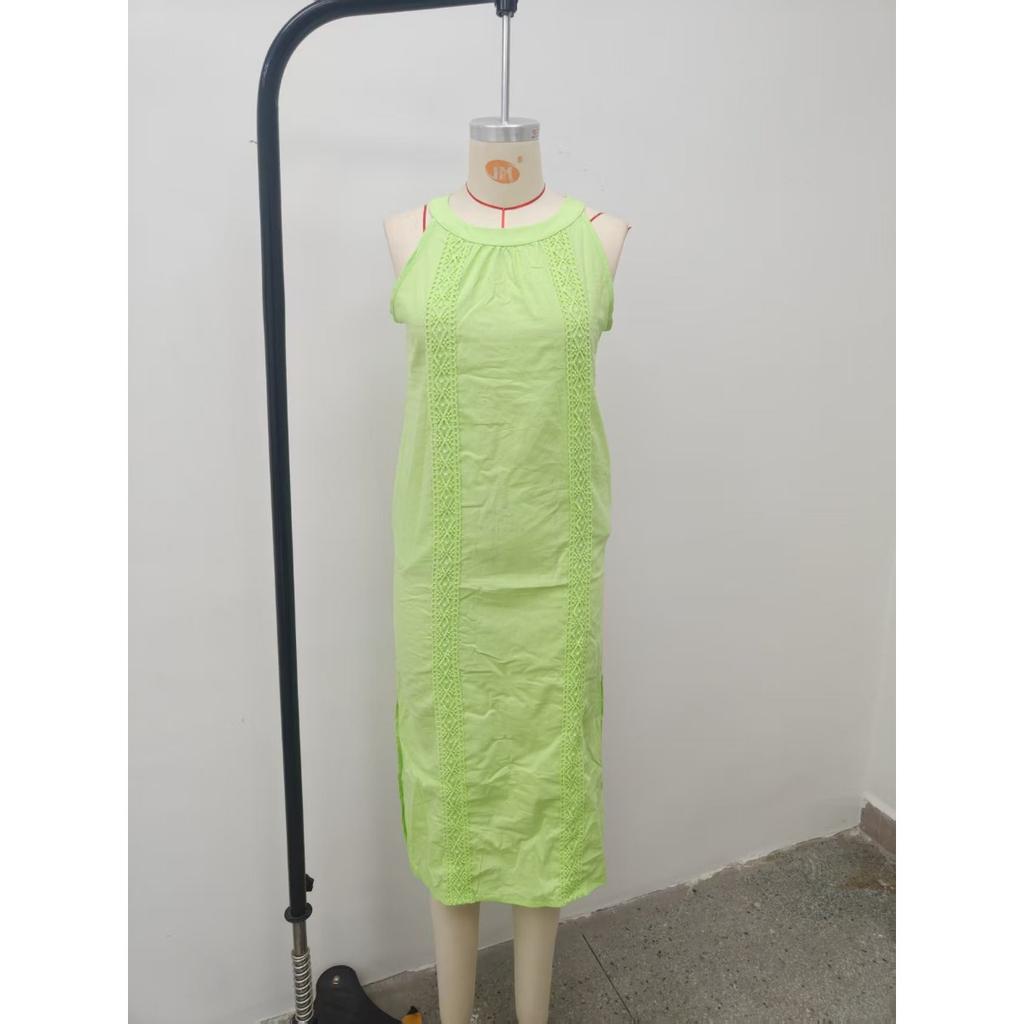 New Spring Women's Solid Color Lace Patchwork Halter Sleeveless Dress, Vacation Style for Europe and America