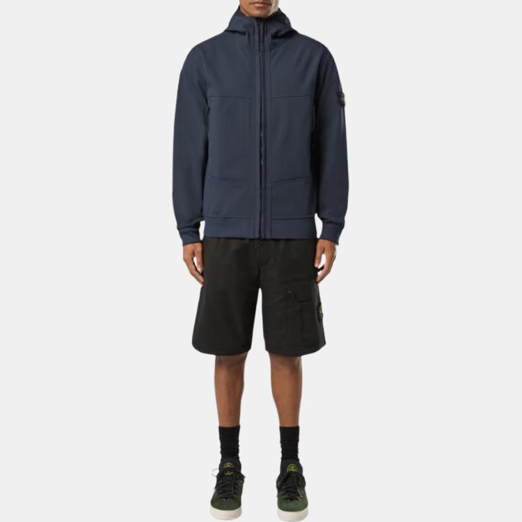 Stone Island FW24 Soft Shell Windproof Waterproof Breathable Hooded Zip Fleece Jacket Unisex jackets Dark-Blue 8115Q0322-V0020