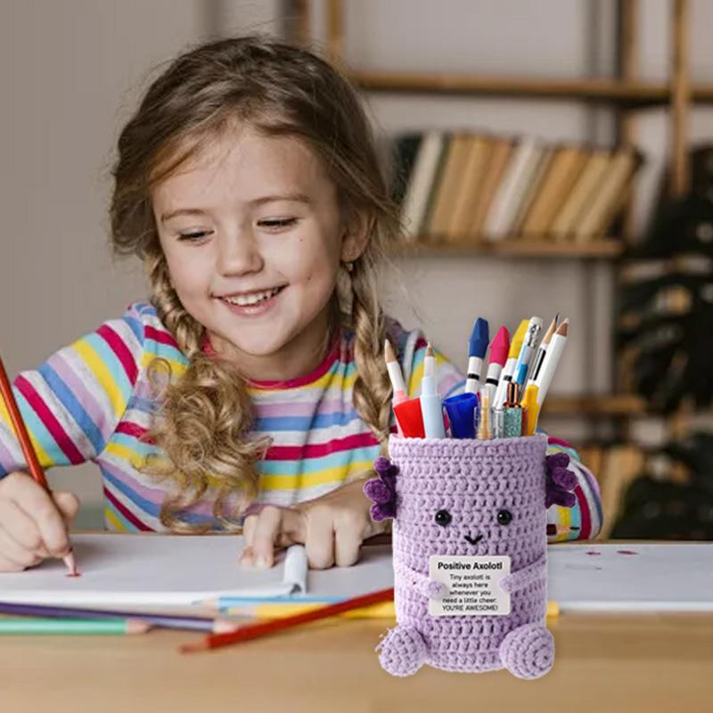 1Pc Hand Woven Plush Wool Birthday Gift Home Decor Halloween with Positive Card Pen Holder Crochet Dolls