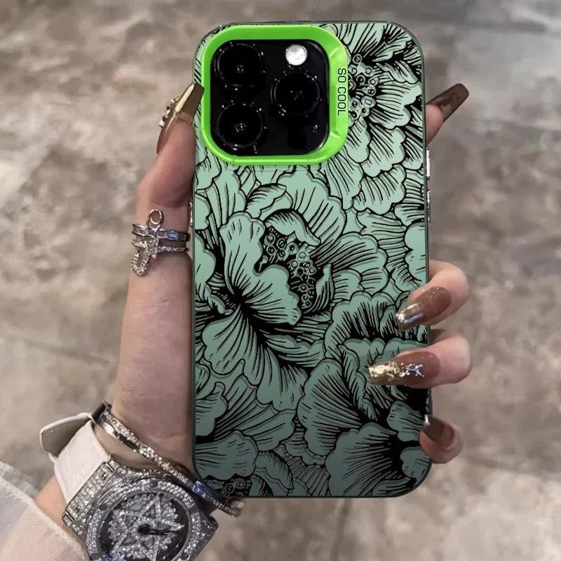 Line Flower Applicable Apple 15 Color Silver iPhone14Pro Creative 13/11Pro Max Frosted 16 Protective Case
