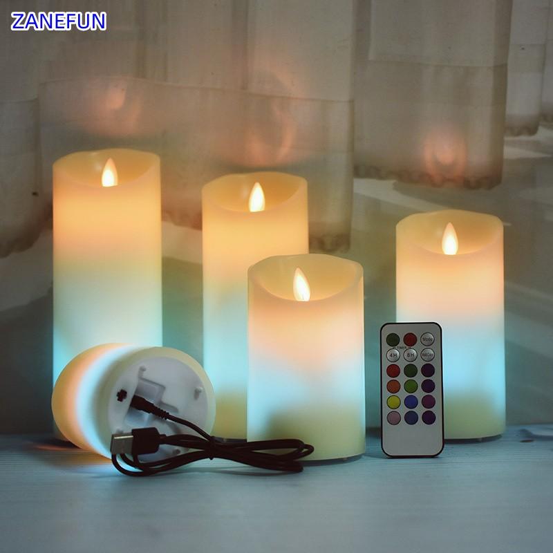 3PCS Flickering Swinging Flameless LED Candles Long Lasting USB Pillar Candle Window Lamp Portable Atmosphere Lamp