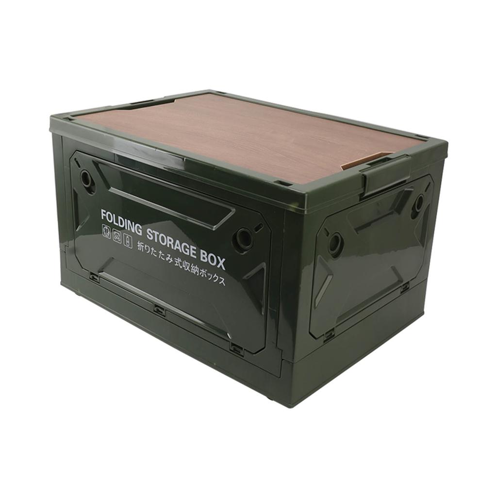 Folding Camping Storage Box with Wooden Lid Collapsible Storage Bin Container with Wheels for Car Camping Picnic