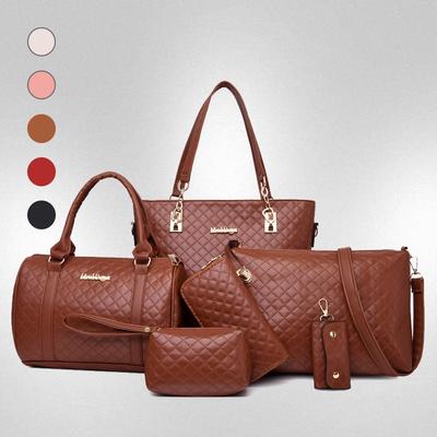 Neue Mutter und Kind Damenhandtaschen einfarbig sechsteiliges Set gewebt große Kapazität tragbare Umhängetasche Diamant Messenger Bag modisch