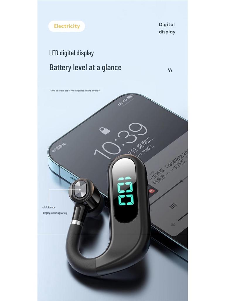 2025 New Wireless Bluetooth Earphone with Extended Standby & HD Calls - Single Ear Hook for Drivers