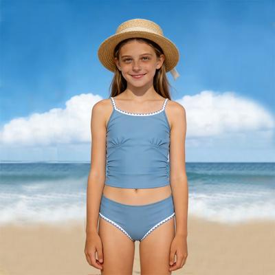 Girls Two Piece Swimsuit Tankini Top and Bottom Set Lightweight Quick Drying Fabric Adjustable Straps Suitable for Swimming and Beach Activities