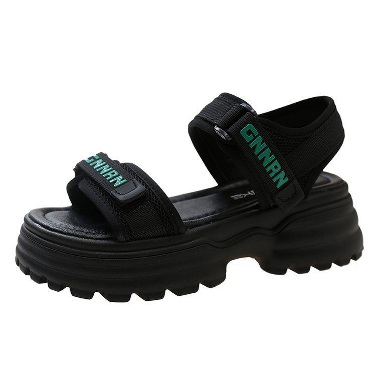 

thick-soled Velcro sandals women s new Korean version one-word belt summer sandals fashion fairy wind soft-soled beach sandals 40
