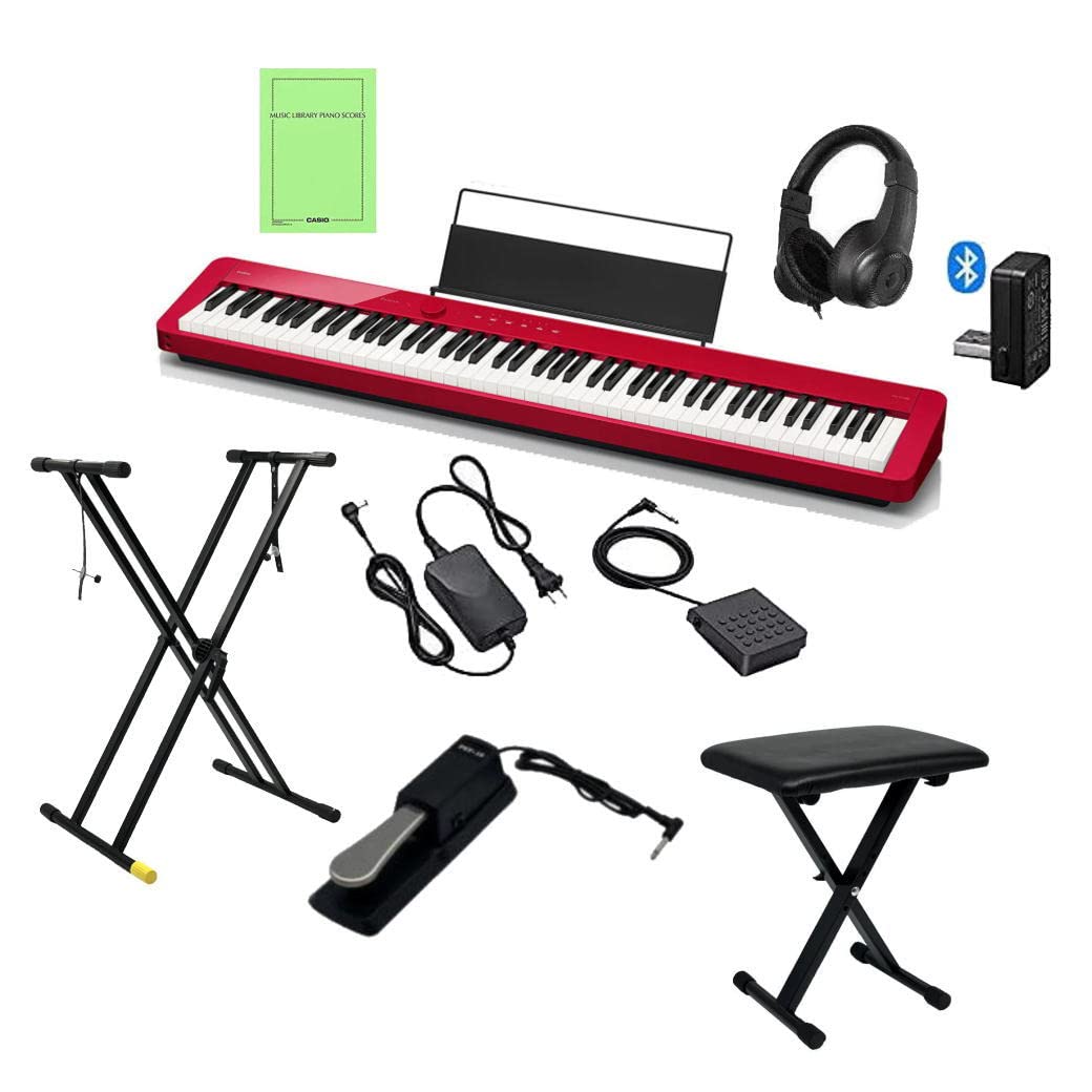 

[Dedicated headphones and wireless adapter included ]CASIO Digital Piano 88-key Privia PX-S1100 (Stand & Chair Set & Pedal, RD Red)