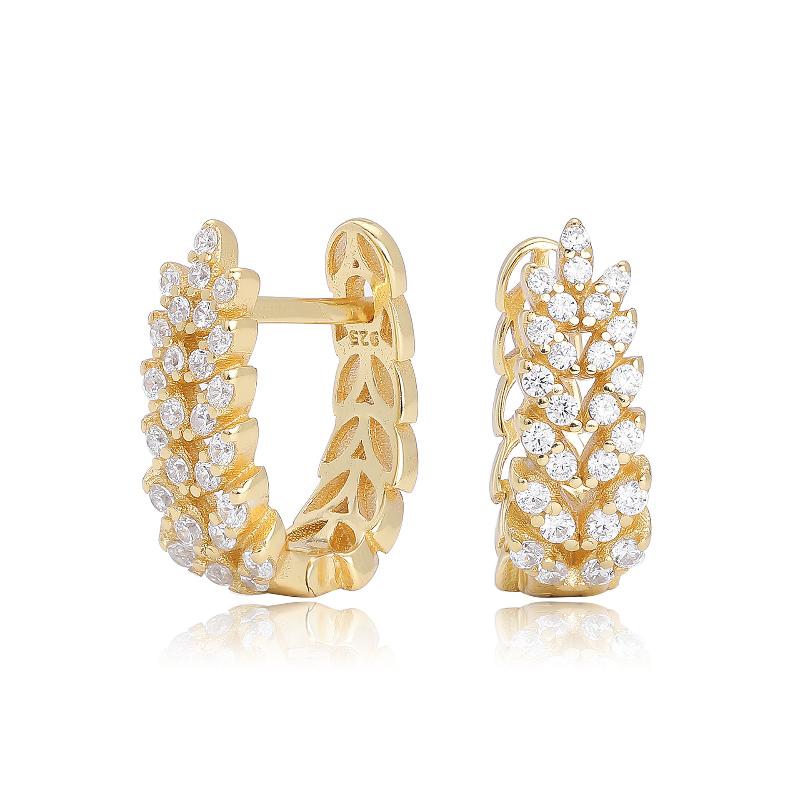  Arrival Sparkling  Zircon Wheat Hoop Earrings Stainless Steel Gold Color Huggies Piercing Earring Wedding Jewelry