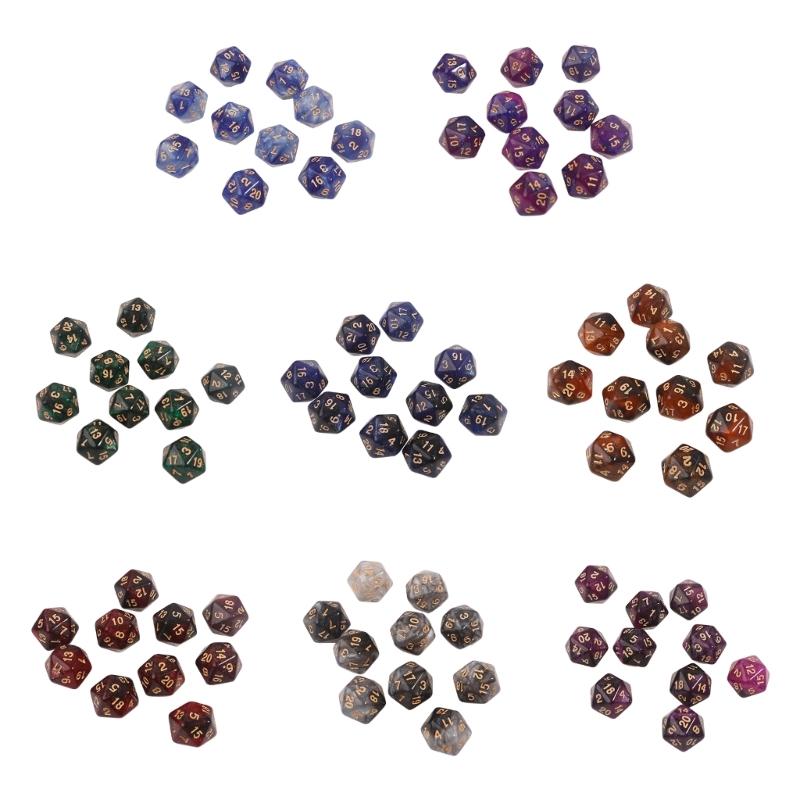 10 Pcs Polyhedral RPG Dice Acrylic 20-Sided Double-Color Game Dice for Aesthetic Conscious Tabletop Player Easy-Use 24BD