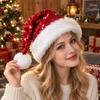 Santa Hat Christmas Sparkly for Women Men, Glitter Sequin with White Fluffy Trim Festive Costume Accessories Cosplay And Pom Pom, Holiday Party Bling