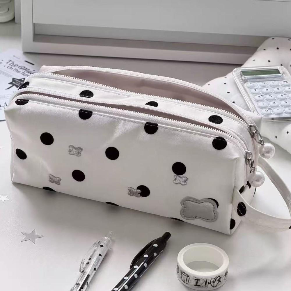 Large Capacity Makeup Bag Polka Dot Print Pencil Case Korean Style Jewelry Pouch  Gift