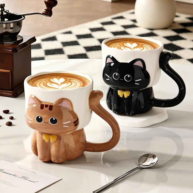 Cartoon Cat Mug Ceramic Relief Cat Mug Lovers Office Home Mug Cute Home Drinking Utensils Living Room Coffee Table Decoration
