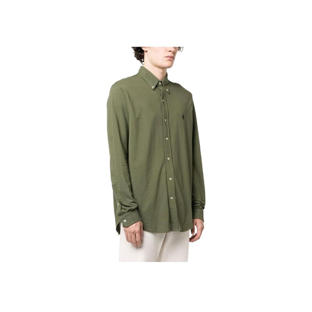 Polo Ralph Lauren FW22 Solid Logo Embroidered Single-Breasted Long Sleeve Shirt Men shirts Green 710654408-092