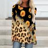 Plus Size Women Spring Floral Printed Comfy Long Sleeve Round Collar T-shirt Casual Baggy Mid Length Tee Tops