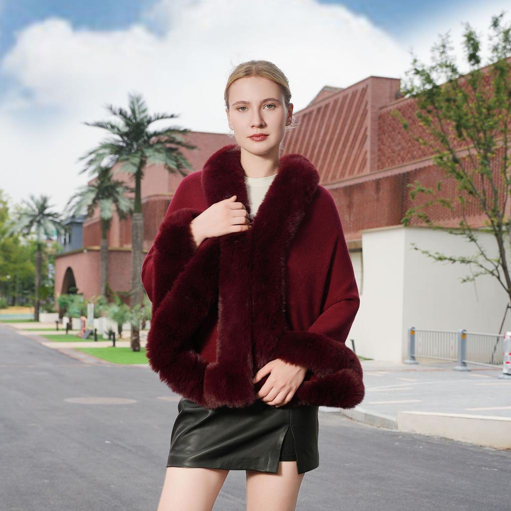 Autumn and Winter New Thick Knitted Cloak Cheongsam Solid Color Versatile Wool Shawl Warm Evening Dress Outer Cloak