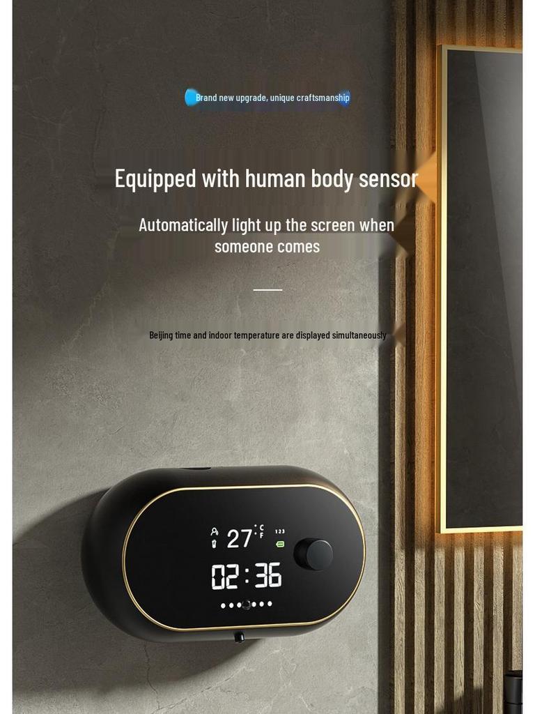 Wall-Mounted Smart Induction Foam Hand Sanitizer with USB Charging & Clock