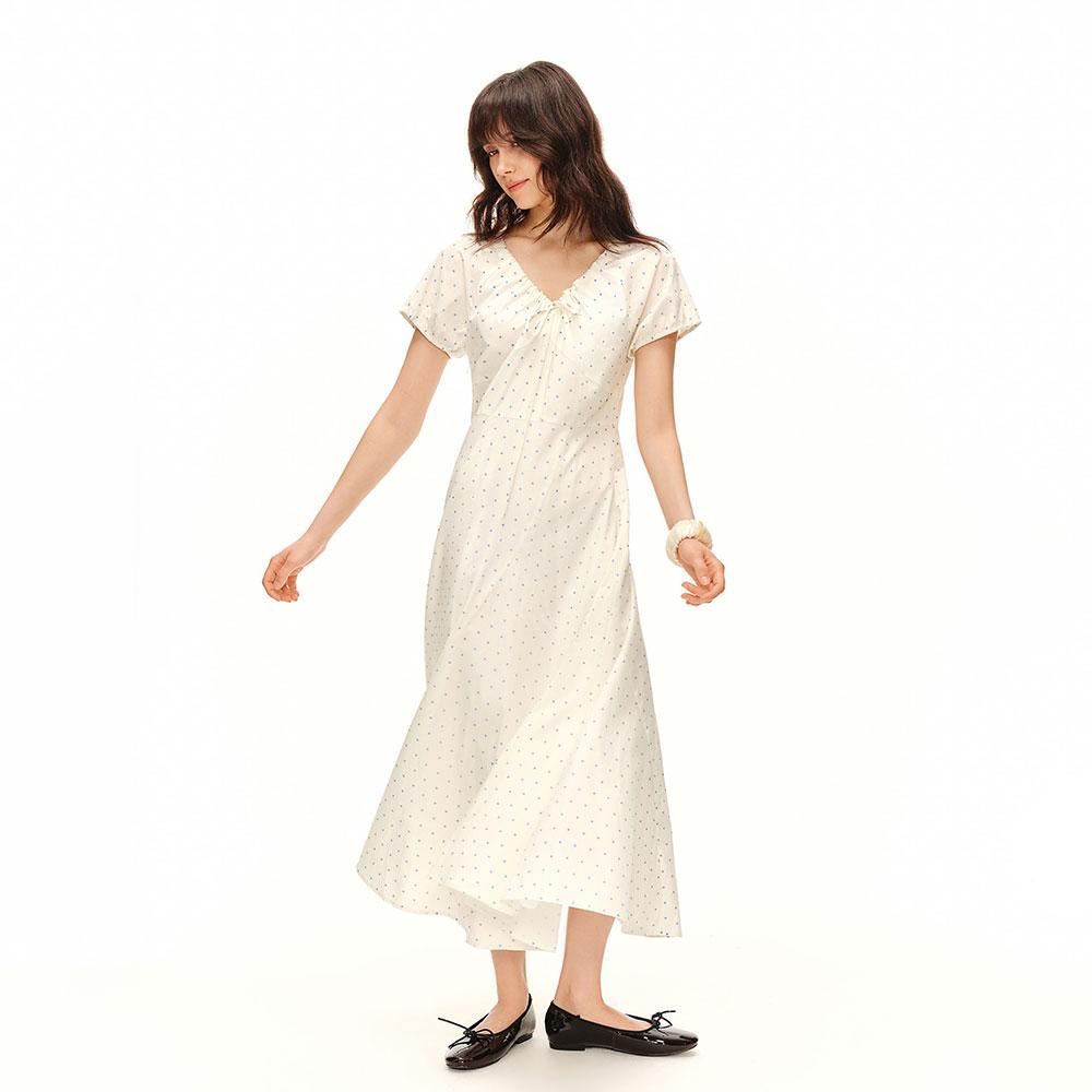 Eiaenlei Ar_Dot Drawstring V-Neck Dress