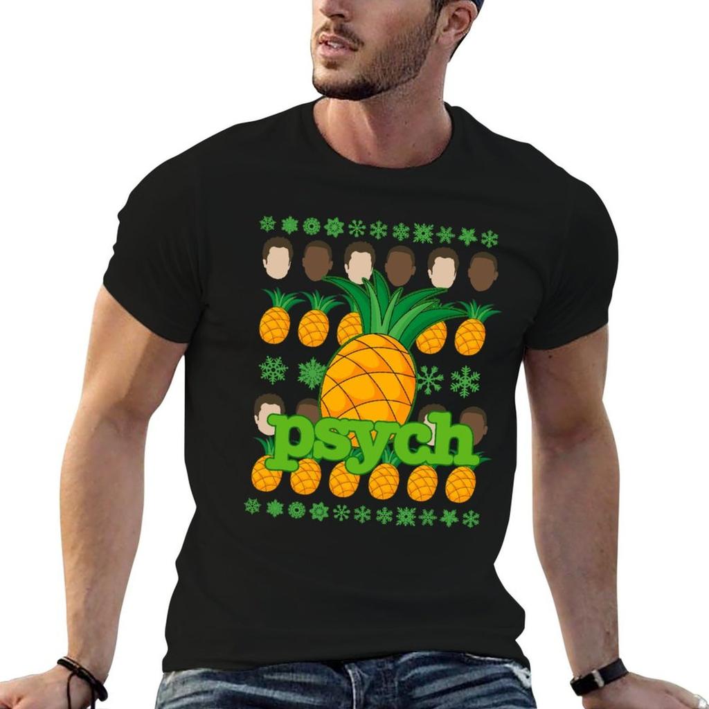 Psych TV-Show Shawn Gus Ananas Feiertagsthema T-Shirt Lässiges Minimalistisches Kurzarm-Oberteil