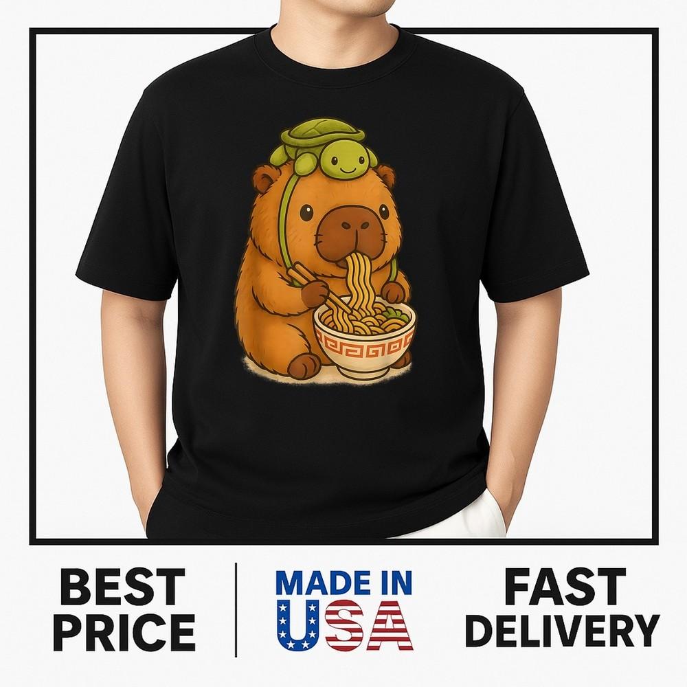 Милая Капибара и Черепаха Рюкзак Рамен Каваи Капибара Девочка Футболка В Тренде Унисекс Футболка L