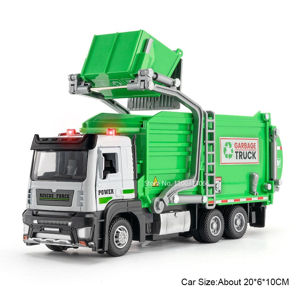 1:32 Alloy Garbage Sweeping Truck Toy Cars Model Door Opened Rubber Tires Sanitation Trucks Light Music Miniature Car Kids Gifts