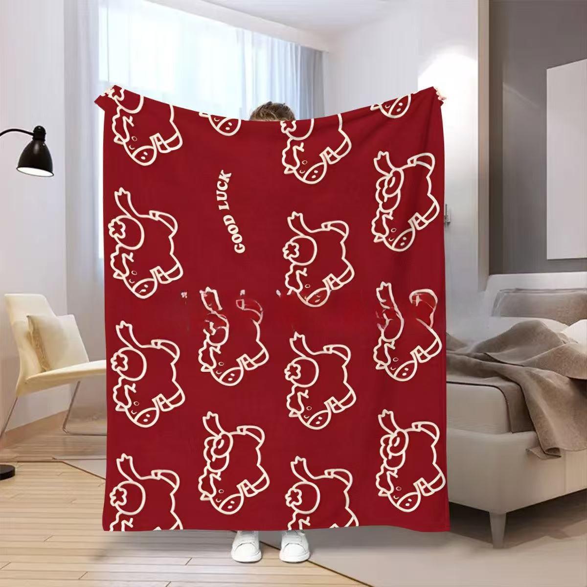 

2026 Horse Year New Year Blanket Red Sofa Blanket Office Winter Thick Warm Cover Blanket Soft Fleece Throw For Cold Weather 70X100cm