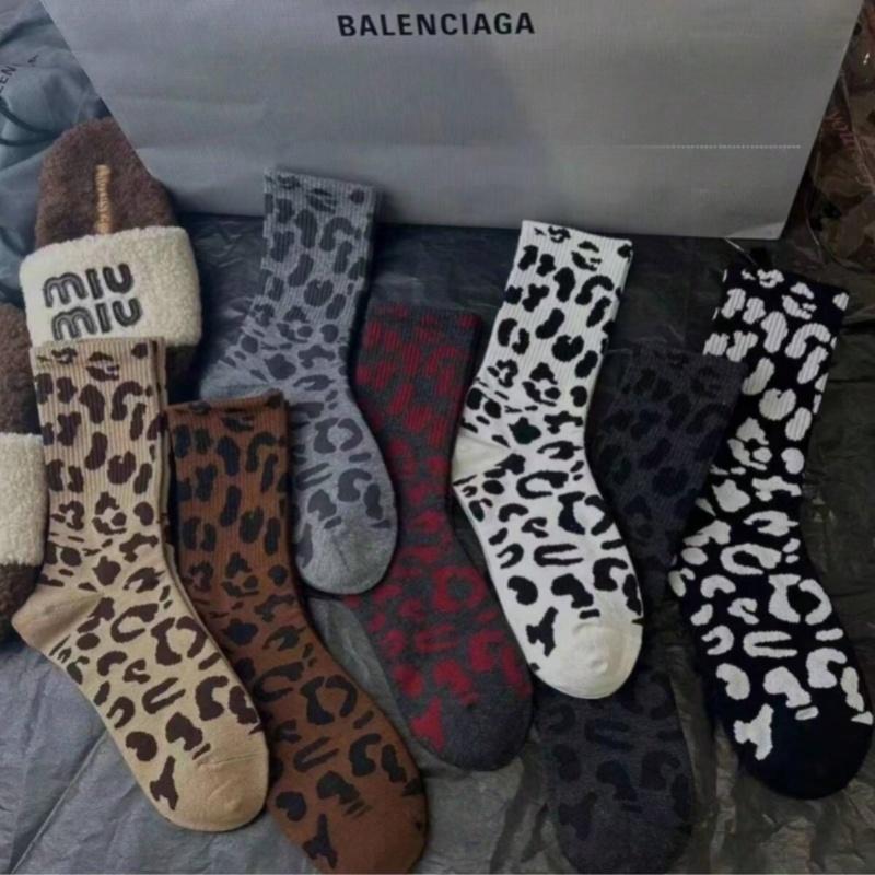 

Leopard print socks, women s mid-calf socks, brown leopard print pile socks, grey long socks, sporty trend socks One Size