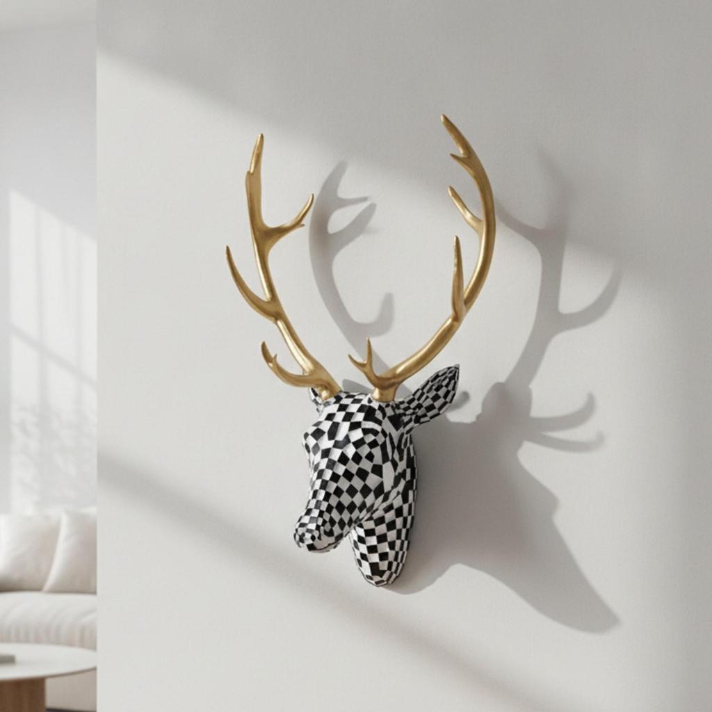 3D Deer Head Wall Sculpture with Antlers Modern for Entryway
