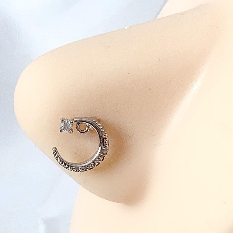 High-End Copper Moon & Flower Nose Ring - Women's Fresh Sweet Style