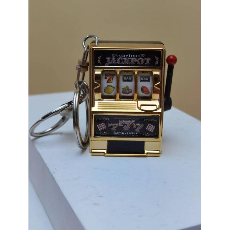 Mini Cartoon Fruit Slot Machine Keychain: Playable, Spinning, Rocking Toy Game