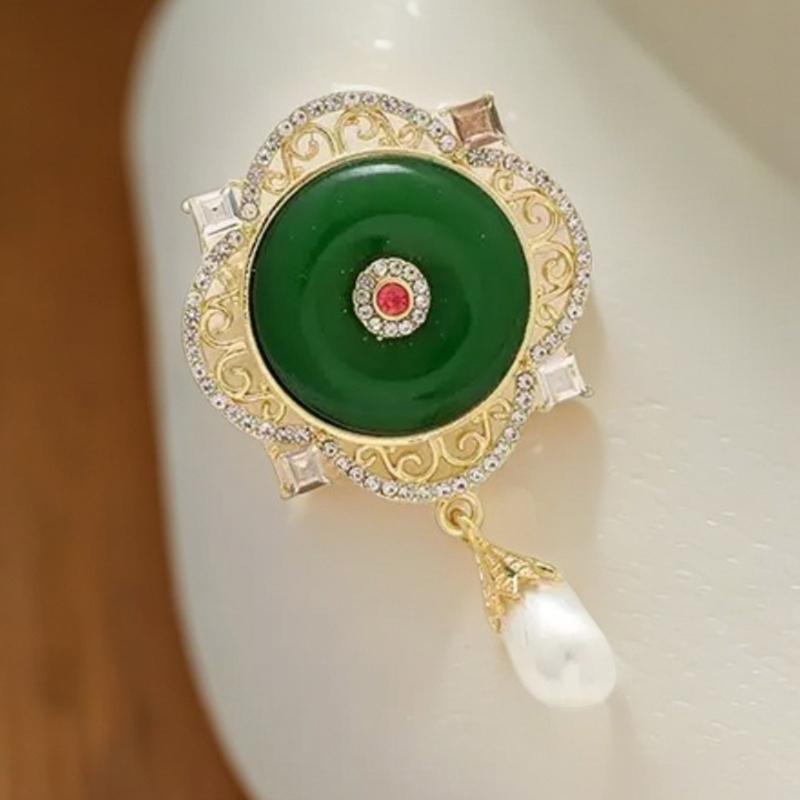 A52E Imperials Pearls Pendant Brooch Intricate Filigree Festive Outfit Accessory
