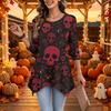Women's Casual Halloween Print Top, Loose Fit Three-Quarter Sleeve