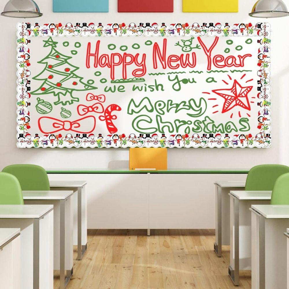 Self-Adhesive Border Decorative Sticker Christmas Tree Penguin Poster Border Stickers DIY Paper Black Board Decorative Stickers