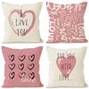 Valentine'S Day Pink Heart Print Home Decor Pillowcase Bedroom Living Room Sofa Decoration Polyester Cushion Cover With Zipper