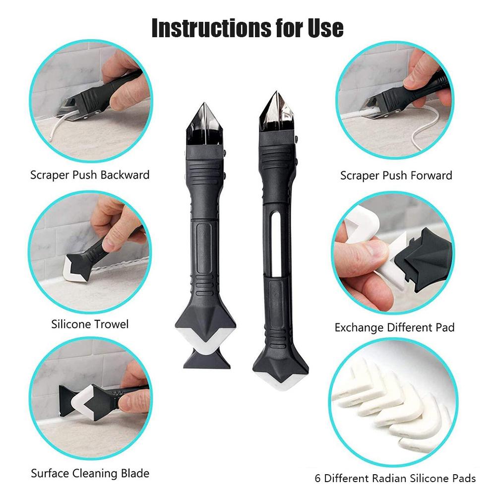 17 PCS Caulk Remover Tools 3 In 1 Metal Scraper with 6 Silicone Pads Grout Angle Scrapers Caulking