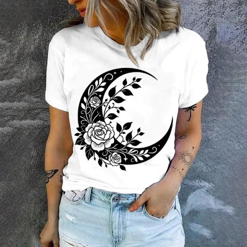 Elegantní dámské tričko Módní umění Vzor koček Potisk Tričko Letní volnočasové Tričko s krátkým rukávem Dámské nadměrné tričko