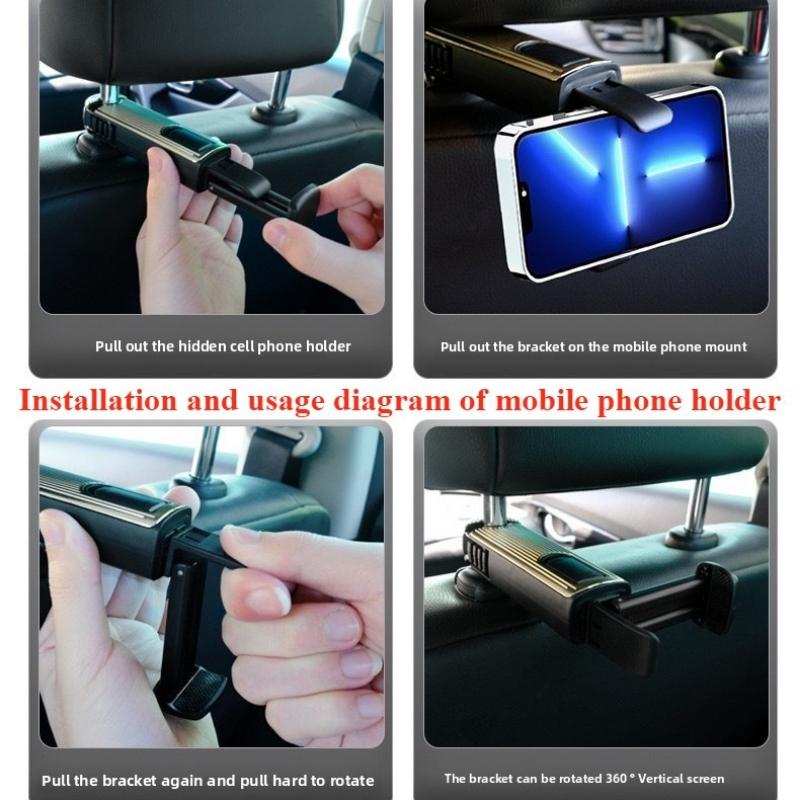 2 in 1 Car Seat Back Hook Stable Headrest Hanging Hook Anti Slip Silicone Pad Hidden Rear Row Hanger Phone with Phone Holder