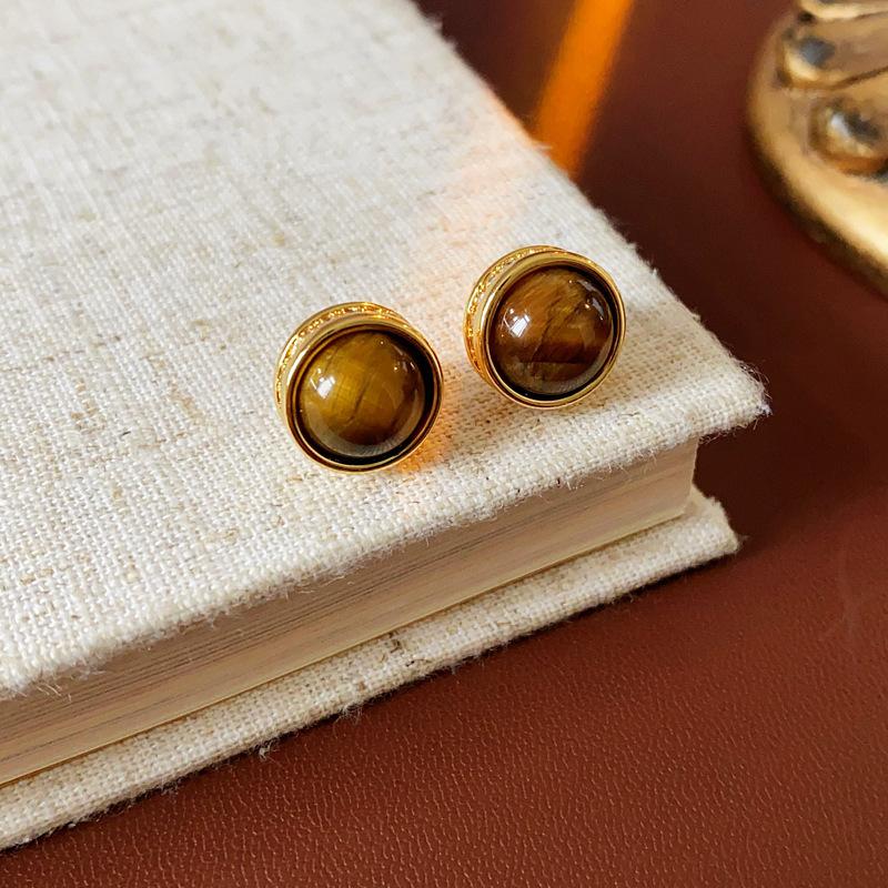 Maillard coffee color love gourd tiger's eye stone earrings earrings earrings design sense