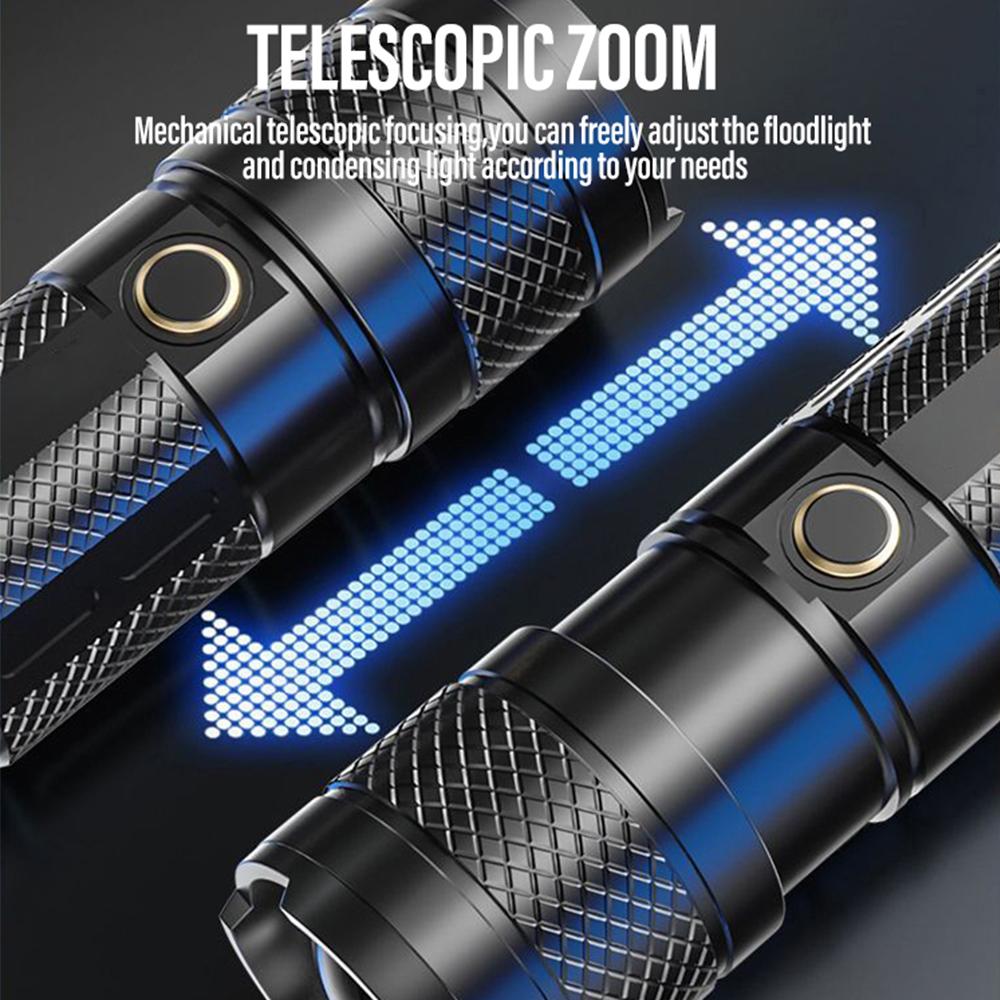 Torcia laser bianca ad alta potenza LED con zoom per esterni, multifunzionale, lampeggiante, ricaricabile, con luce forte, P50.