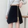 Trendy Black Irregular Midi Suit Skirt with Slit and Zipper Decoration – Plus Size Autumn/Winter A-Line Skirt